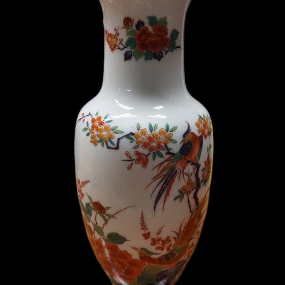 Vintage Handpainted Japanese Floral Phoenix Porcelain Vase - Picture 3 of 8